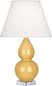 Sunset Yellow Glazed Ceramic w/Lucite with Pearl Dupioni Fabric Shade Glass and White Shade