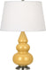 Sunset Yellow Glazed Ceramic w/Antique Silvered with Pearl Dupioni Fabric Shade Glass and Yellow Shade