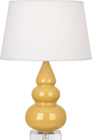Buy sunset-yellow-glazed-ceramic-w-lucite-with-pearl-dupioni-fabric-shade-glass Small Triple Gourd Table Lamp by Robert Abbey
