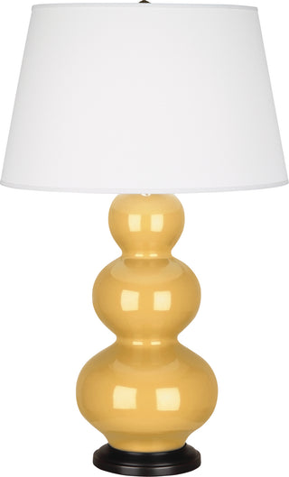 Buy sunset-yellow-glazed-ceramic-w-deep-patina-bronzeed-with-pearl-dupioni-fabric-shade-glass-and-yellow-shade Triple Gourd Table Lamp by Robert Abbey