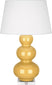 Sunset Yellow Glazed Ceramic w/Lucite with Pearl Dupioni Fabric Shade Glass