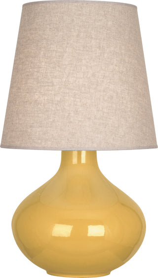 Buy sunset-yellow-glazed-ceramic-with-buff-linen-shade-glass June Table Lamp by Robert Abbey
