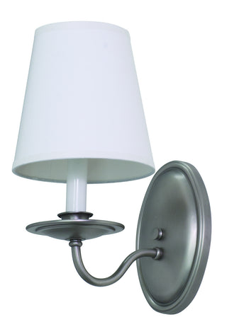Buy satin-pewter-with-white-linen-hardback-glass Lake Shore Sconce by House of Troy