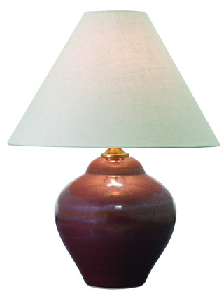 Buy iron-red-with-cream-linen-hardback-glass Scatchard Table Lamp by House of Troy