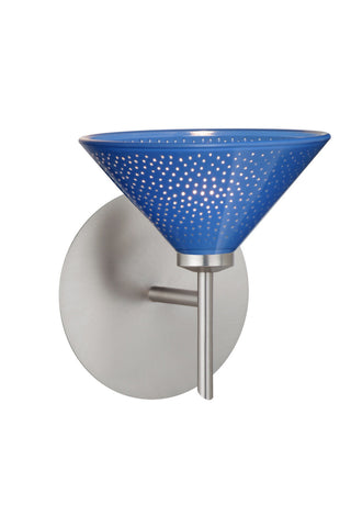 Buy satin-nickel-with-blue-starpoint-2-5-x-5-5-x-glass-and-blue-shade Kona Sconce by Besa