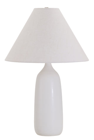 Buy white-matte-with-cream-linen-hardback-glass-and-white-shade Scatchard Table Lamp by House of Troy
