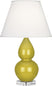 Citron Glazed Ceramic w/Lucite with Pearl Dupioni Fabric Shade Glass and Green Shade
