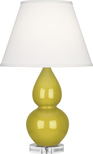 Buy citron-glazed-ceramic-w-lucite-with-pearl-dupioni-fabric-shade-glass-and-green-shade Small Double Gourd Table Lamp by Robert Abbey
