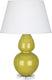 Citron Glazed Ceramic w/Lucite with Pearl Dupioni Fabric Shade Glass and Green Shade