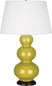 Citron Glazed Ceramic w/Deep Patina Bronzeed with Pearl Dupioni Fabric Shade Glass and Green Shade