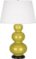 Citron Glazed Ceramic w/Deep Patina Bronzeed with Pearl Dupioni Fabric Shade Glass and Green Shade