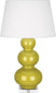 Citron Glazed Ceramic w/Lucite with Pearl Dupioni Fabric Shade Glass and Green Shade