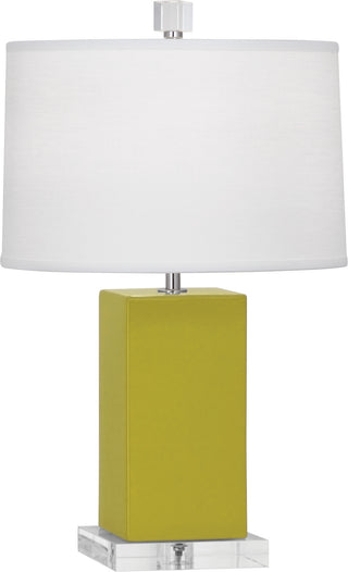 Buy citron-glazed-ceramic-with-oyster-linen-shade-with-self-fabric-top-diffuser-glass-and-green-shade Harvey Table Lamp by Robert Abbey