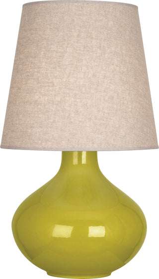 Buy citron-glazed-ceramic-with-buff-linen-shade-glass-and-green-shade June Table Lamp by Robert Abbey