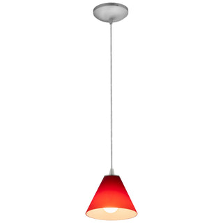 Buy brushed-steel-with-red-glass-and-red-shade Martini Pendant by Access