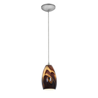 Buy brushed-steel-with-inca-glass-and-amber-brown-shade Champagne Pendant by Access