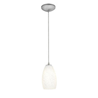 Buy brushed-steel-with-white-stone-glass-and-white-shade Champagne Pendant by Access
