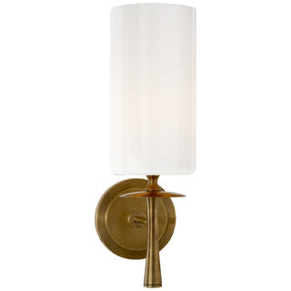 Buy hand-rubbed-antique-brass-with-4-5-x-4-5-x-8-5-white-glass-glass-and-white-shade Drunmore Outdoor (Damp) Sconce by Visual Comfort Signature