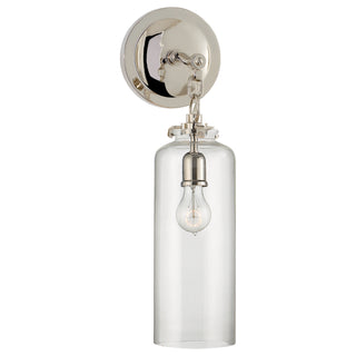Buy polished-nickel-with-clear-glass-glass-and-clear-shade Katie Cylider Outdoor (Damp) Sconce by Visual Comfort Signature