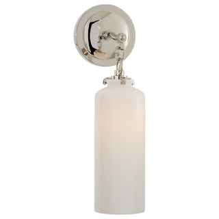 Buy polished-nickel-with-white-glass-glass-and-white-shade Katie Cylider Outdoor (Damp) Sconce by Visual Comfort Signature