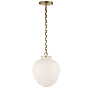 Buy hand-rubbed-antique-brass-with-white-glass-glass-and-white-shade Katie Acorn Outdoor (Damp) Pendant by Visual Comfort Signature