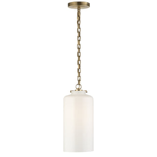 Buy hand-rubbed-antique-brass-with-white-glass-glass-and-white-shade Katie Cylider Outdoor (Damp) Pendant by Visual Comfort Signature
