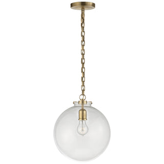 Buy hand-rubbed-antique-brass-with-clear-glass-glass-and-clear-shade Katie Globe Outdoor (Damp) Pendant by Visual Comfort Signature