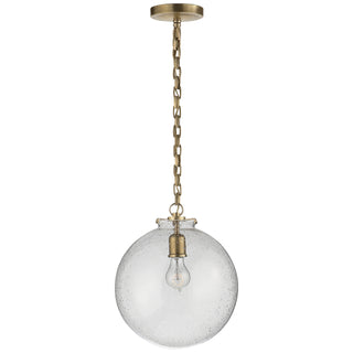 Buy hand-rubbed-antique-brass-with-seeded-glass-glass-and-clear-seedy-shade Katie Globe Outdoor (Damp) Pendant by Visual Comfort Signature