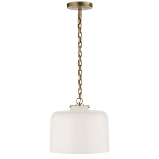 Buy hand-rubbed-antique-brass-with-white-glass-glass-and-white-shade Katie Dome Outdoor (Damp) Pendant by Visual Comfort Signature