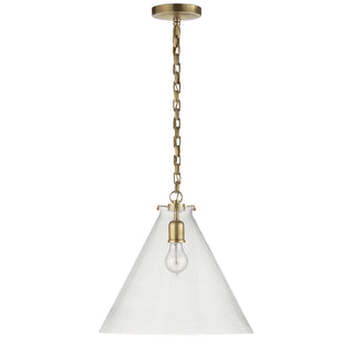 Buy hand-rubbed-antique-brass-with-clear-glass-glass-and-clear-shade Katie Conical Outdoor (Damp) Pendant by Visual Comfort Signature