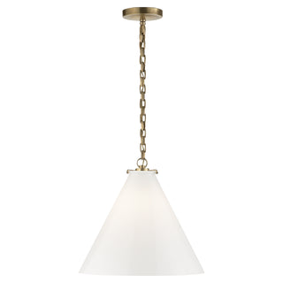 Buy hand-rubbed-antique-brass-with-white-glass-glass-and-white-shade Katie Conical Outdoor (Damp) Pendant by Visual Comfort Signature