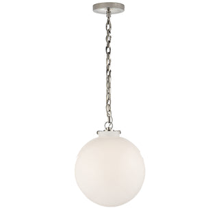 Buy polished-nickel-with-white-glass-glass-and-white-shade Katie Globe Outdoor (Damp) Pendant by Visual Comfort Signature