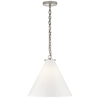 Buy polished-nickel-with-white-glass-glass-and-white-shade Katie Conical Outdoor (Damp) Pendant by Visual Comfort Signature