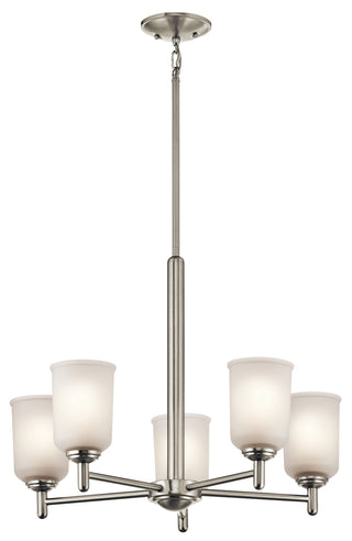 Buy brushed-nickel-with-clear-satin-etched-glass-and-white-shade Shailene Chandelier by Kichler