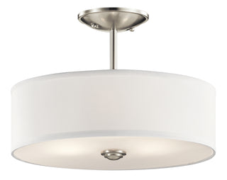 Buy brushed-nickel-with-clear-satin-etched-glass-and-white-shade Shailene Semi-Flush Mount Ceiling Light by Kichler