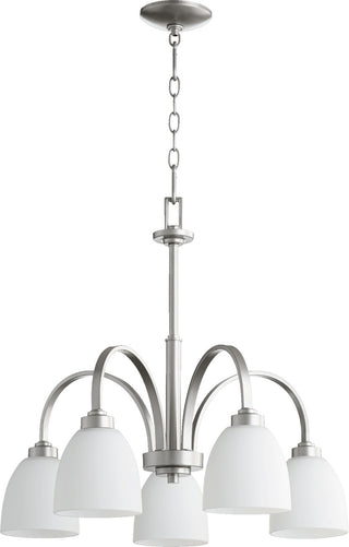 Buy classic-nickel-with-satin-opal-glass-and-opal-shade Reyes Outdoor (Damp) Chandelier by Quorum
