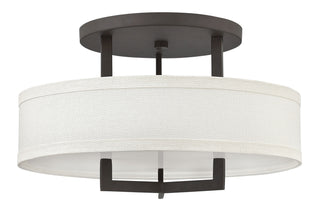 Buy buckeye-bronze-with-off-white-linen-hardback-glass-and-white-shade Hampton Semi-Flush Mount Ceiling Light by Hinkley