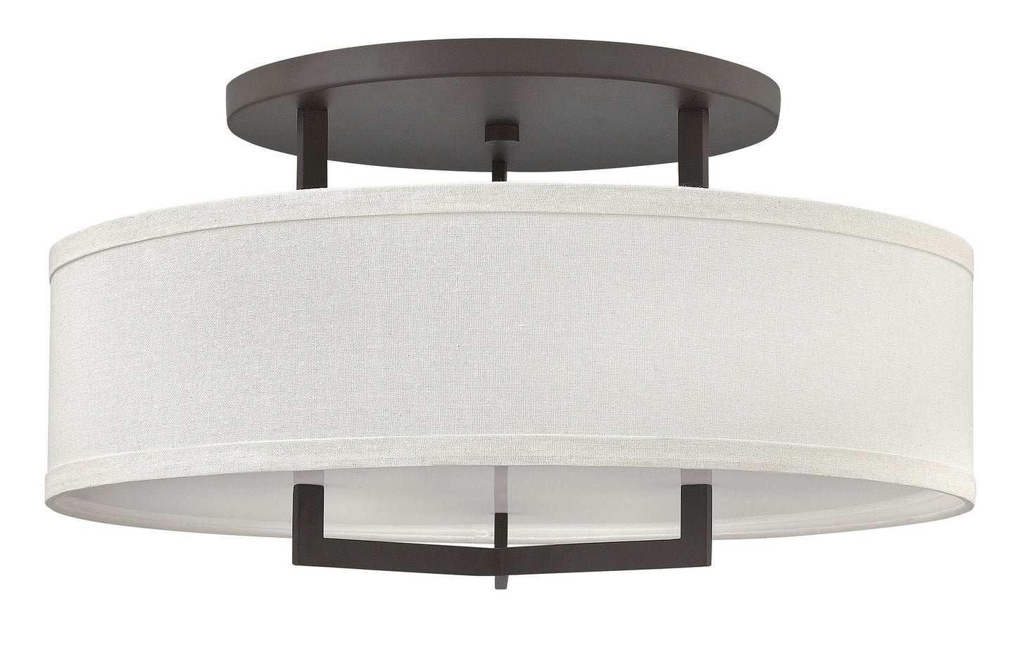 Hampton Semi-Flush Mount Ceiling Light by Hinkley – Lights: 3 Light (26.00"L x 26.00"W x 14.50"H) – Finish: Buckeye Bronze with Off-White Linen Hardback Glass and White Shade – Hinkley-3211KZ