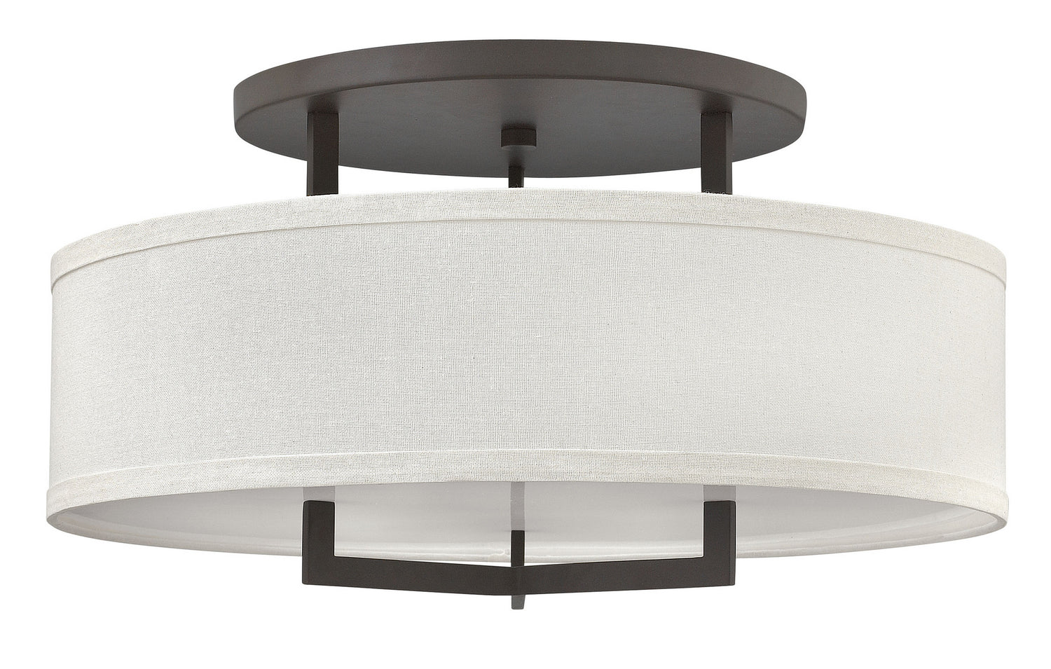 Hampton Semi-Flush Mount Ceiling Light by Hinkley – Lights: 3 Light (26.00"L x 26.00"W x 14.50"H) – Finish: Buckeye Bronze with Off-White Linen Hardback Glass and White Shade – Hinkley-3211KZ