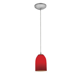 Buy brushed-steel-with-red-glass-and-red-shade Champagne Pendant by Access