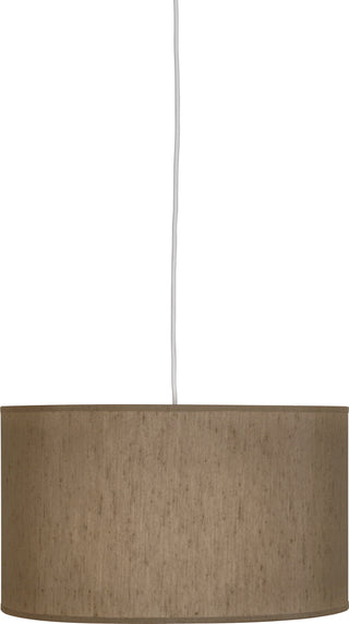 Buy painted-white-with-mushroom-dupioni-fabric-shade-with-fabric-diffuser-glass-and-amber-brown-shade Elena Pendant by Robert Abbey