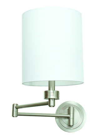 Buy satin-nickel-with-white-linen-hardback-glass-and-white-shade Wall Swing Sconce by House of Troy