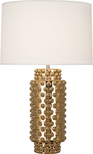 Buy textured-ceramic-w-gold-metallic-glaze-with-fondine-fabric-shade-glass-and-white-shade Dolly Table Lamp by Robert Abbey