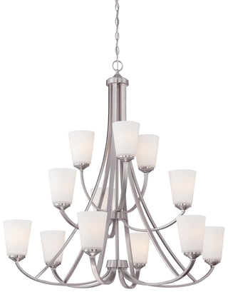 Buy brushed-nickel-with-etched-white-glass-and-white-shade Overland Park Chandelier by Minka-Lavery