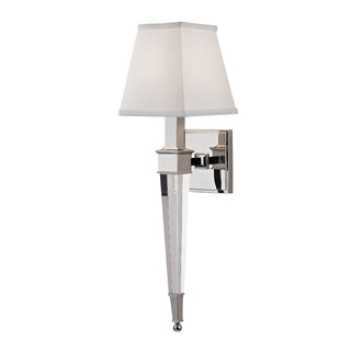 Buy polished-nickel-with-white-glass-and-white-shade Ruskin Outdoor (Damp) Sconce by Hudson Valley