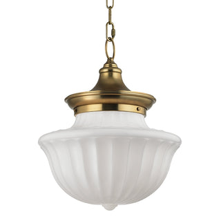 Buy aged-brass-with-white-glass Dutchess Outdoor (Damp) Pendant by Hudson Valley