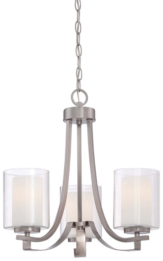 Buy brushed-nickel-with-etched-white-glass-glass-and-clear-shade Parsons Studio Chandelier by Minka-Lavery