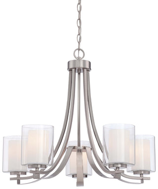 Buy brushed-nickel-with-etched-white-glass-and-clear-shade Parsons Studio Chandelier by Minka-Lavery