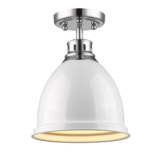 Buy chrome-with-white-glass-and-white-shade Duncan Outdoor (Damp) Flush Mount Light by Golden