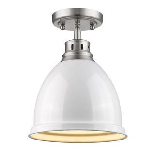 Buy pewter-with-white-glass-and-white-shade Duncan Outdoor (Damp) Flush Mount Light by Golden